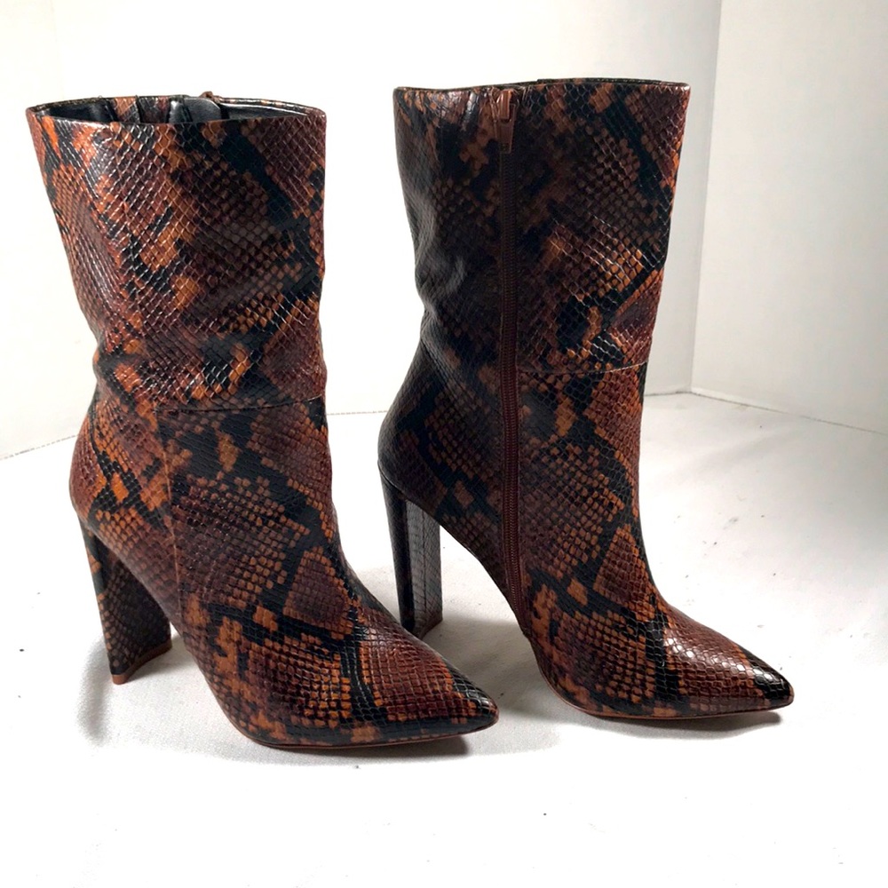 Aldo Women’s Shuler Brown and Black Faux Snakeskin High Heel Ankle Boots